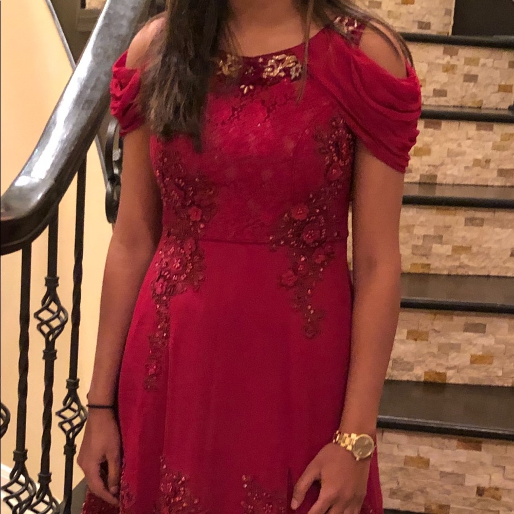 Red pallazo suit